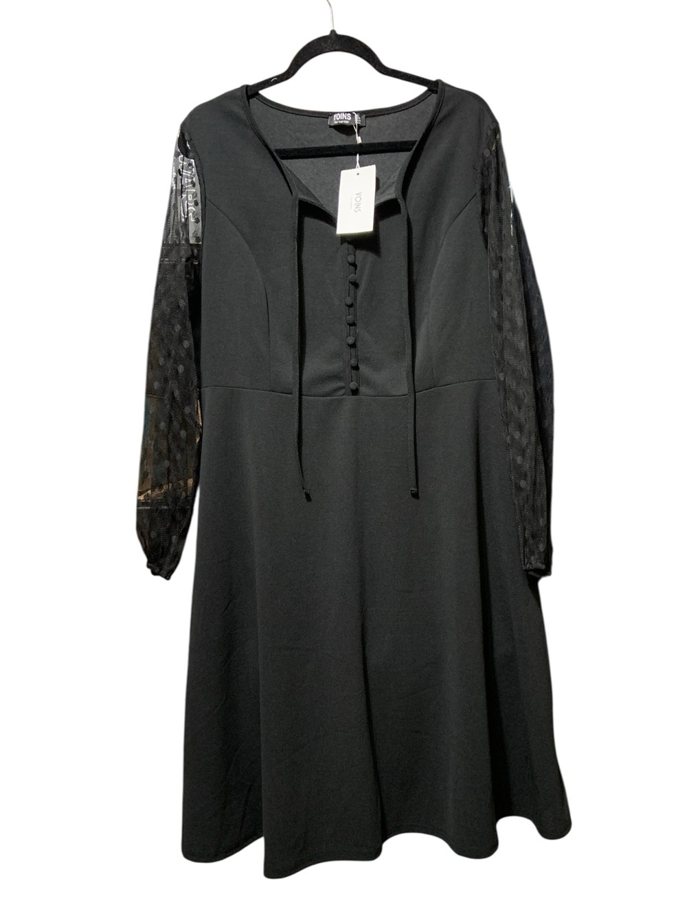 YOINS Black Long Sleeve Lace Detail Midi Dress size 1XL. New